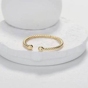 Dainty 14K Yellow Gold Plated Bead Adjustable Minimalist or Stacking Ring.. NEW